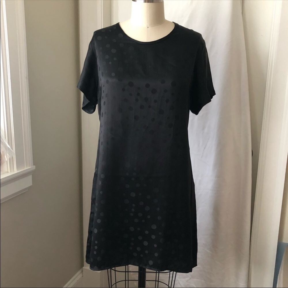 Short Sleeve Silk Little Black Dress with waist Tie